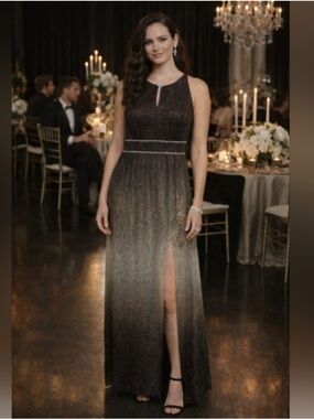 R&M Richards Formal Dress Black Silver Metallic Black Tie Evening Gown Size 8